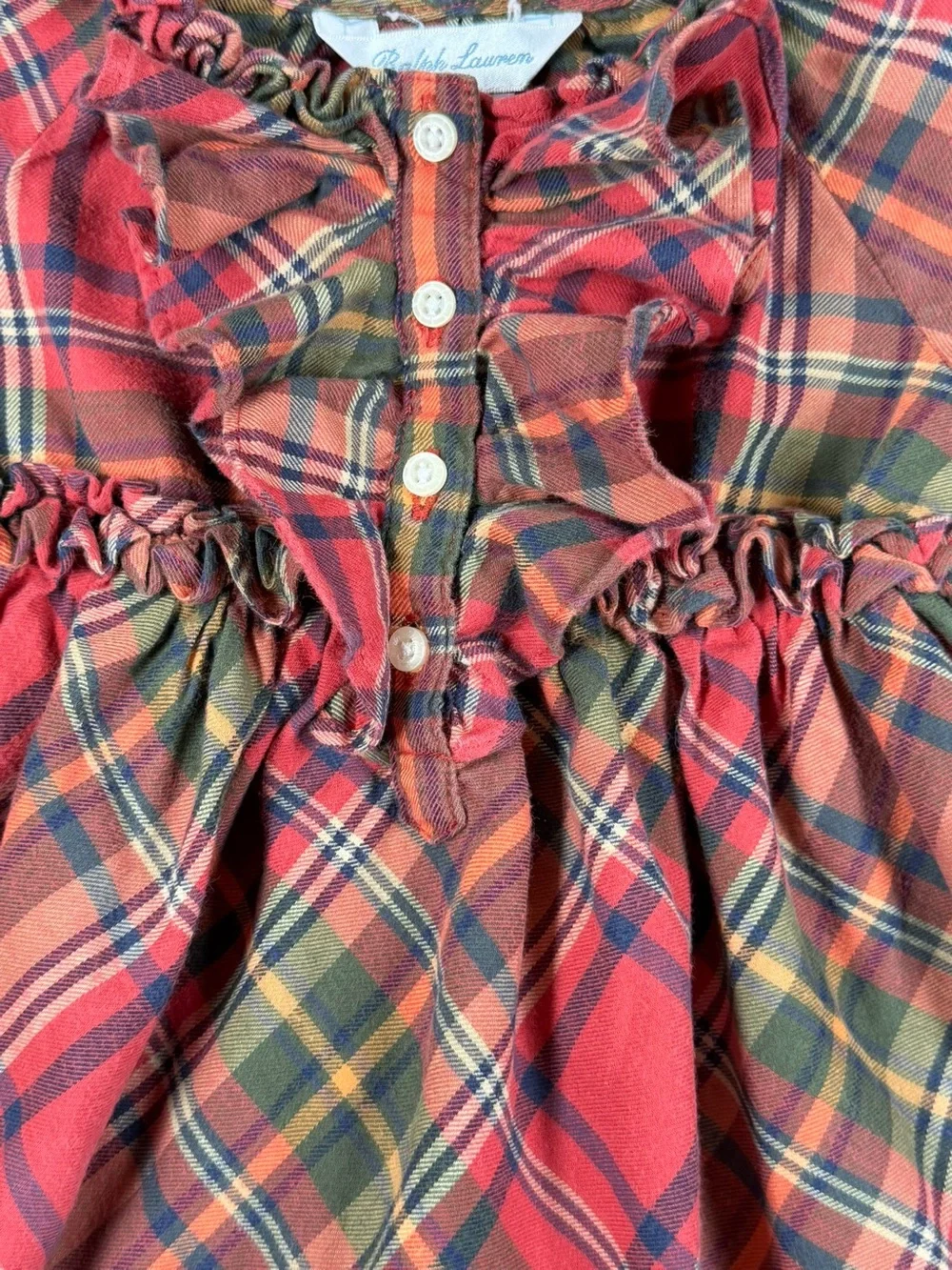 RALPH LAUREN Baby Girl Plaid Holiday Dress with Matching Bloomers - 9M